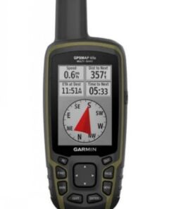 Garmin GPSMAP 65S chartplotter, black-olive green, large buttons and color display with a compass.
