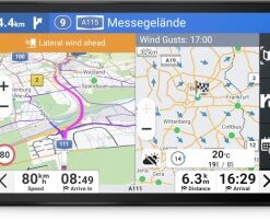 Garmin's 8-inch route planning and navigation device for truck use, featuring a full-color touchscreen and map view.