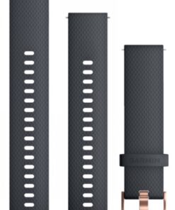 Siniharmaat, silikoniset Garmin-hihnat (20 mm) ruusukullan värisillä kiinnitysosilla, kuvattu ylhäältä vierekkäin.