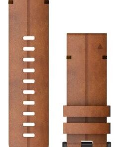 Ruskea nahkainen 26 mm kellonhihna, jossa metallinen musta solki, kaksi osaa rinnakkain, selkeä minimalistinen muotoilu.