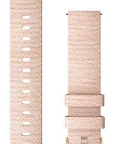 Pink woven nylon band, golden fastening parts, two pieces on a plain light background.