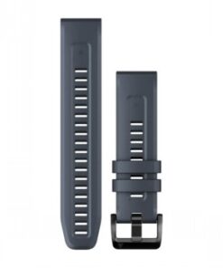 Garmin QuickFit 22 mm watch straps, granite blue silicone. Dark blue silicone watch strap, QuickFit 22 mm, with a metal clasp.