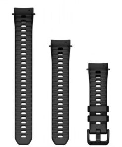 Three black Garmin Instinct watch straps, two straight and one with a buckle, on a flat light-colored background.