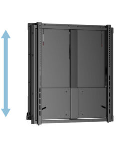 Multibrackets adjustable wall mount for monitors weighing 23-40 kg A wall mount made of black metal with adjustable height settings and a sturdy structure.