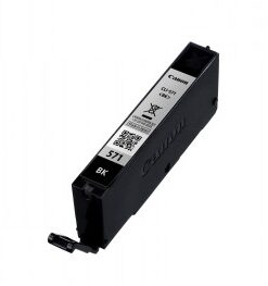 Black Canon CLI-571 BK ink cartridge in a horizontal view on a white background.