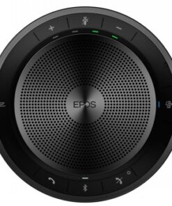 Round black speaker Epos EXPAND 40T with visible buttons and speaker grille viewed from above.
