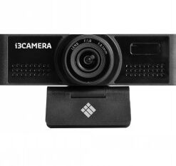 I3connect I3 CAMERA FHD F1201 webcam with mounting base Black and white I3connect webcam, rectangular design, lens in the center, and mounting base underneath.