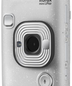 A compact white Fujifilm Instax LiPlay camera with a silver lens and side buttons.