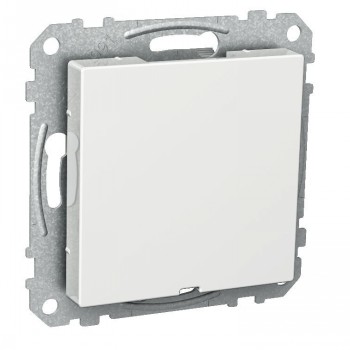 White rectangular blank cover with a metallic mounting part, typical for installed electrical systems.