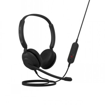 Jabra Evolve 10 stereo headphones, USB-A, leather cushions Black Jabra Evolve 10 stereo headphones with leather ear cushions, USB-A cable, and control panel.