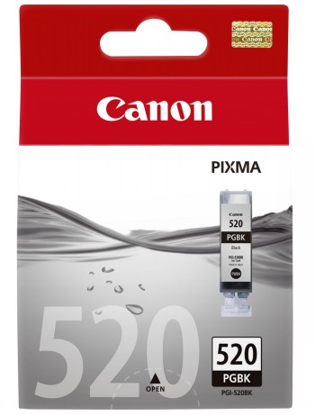 Canon PGI-520 BK ink cartridge in white and red packaging, Pixma series.