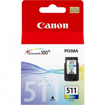 Canon color inkjet printer cartridge CL-511, packaging with red top and product details.