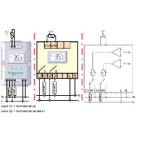 Schneider Electric Hygrotherm 230VAC - versatile measuring device Gray Schneider Electric Hygrotherm, front and rear view, technical diagrams on the right.