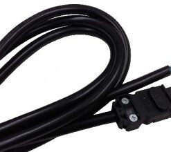 Schneider Electric 3-meter connection cable for LED luminaires, 230V Close-up of a black connection cable showing open wire ends and an IEC standard connector.