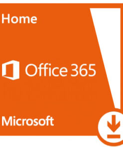 Microsoft 365 Family software license, as a downloadable version Microsoft Office 365 Family logo with an orange background and a download icon in the bottom right corner.