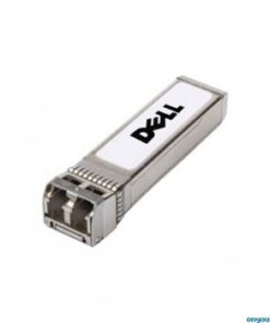 A silver Dell 10GBASE-SR SFP+ module, rectangular, network connector at the front.