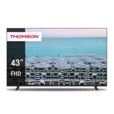 Thomson 43-inch FHD LED TV with a detailed beach landscape as the screen image.