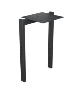 Motorized floor stand made of black metal with camera holder, rectangular pillars, and platform.