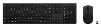 A black Lenovo wireless keyboard and mouse with a USB receiver on a white background.