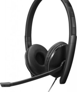 Lenovo Wired ANC Headset Gen2 - Business headphones for Teams use. Black Lenovo ANC headset microphone, adjustable headband, soft ear cushions, side view.