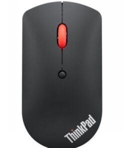 Lenovo Silent Mouse - wireless Bluetooth mouse with black and red design A black, minimalist wireless Lenovo mouse with a red scroll wheel, viewed from above.