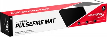 HyperX Pulsefire Mat mouse pad, size M, in red and white packaging Red and white box branded with the HyperX Pulsefire Mat mouse pad. Also displays size M and a product showcase.