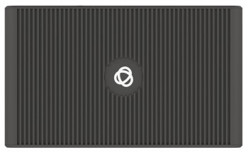 Kramer EXT3-H-POE-T transmitter, stylish black ribbed design. A black rectangular device with a ribbed surface and a white symbol in the center.