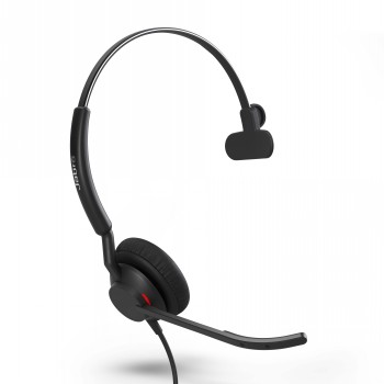 Jabra Engage 50 II single-ear headset with USB-A connection A single-ear black headset with a USB-A cable and modern design.