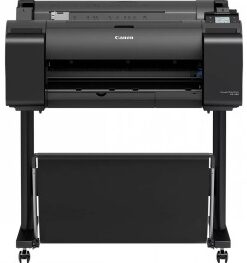 Canon ImagePROGRAF GP-200 24” Printer for Professional Use A black Canon ImagePROGRAF GP-200 24” printer with a stand, photographed directly from the front.