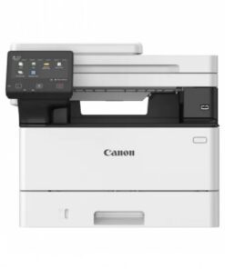 White Canon i-SENSYS MF461DW multifunction laser printer with a black control panel, photographed from the front.