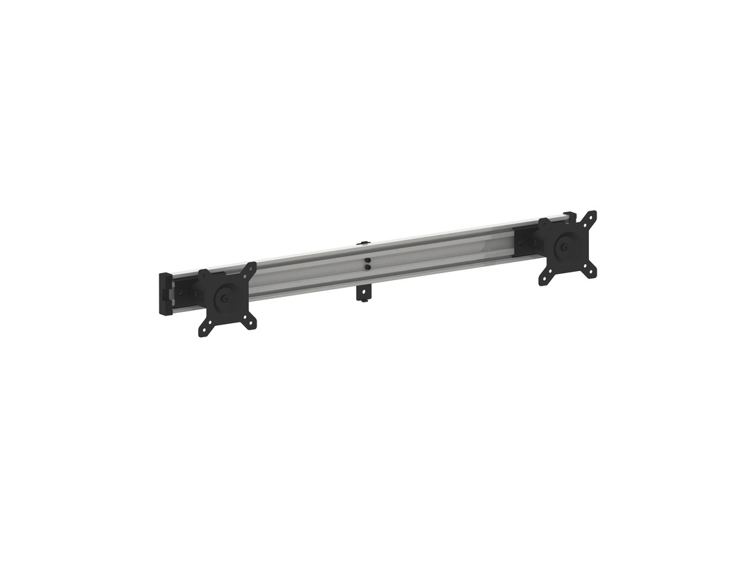 Multibrackets dual monitor stand for 15-32 inch monitors, silver Silver dual monitor stand for two 15-32 inch monitors, black mounting points.