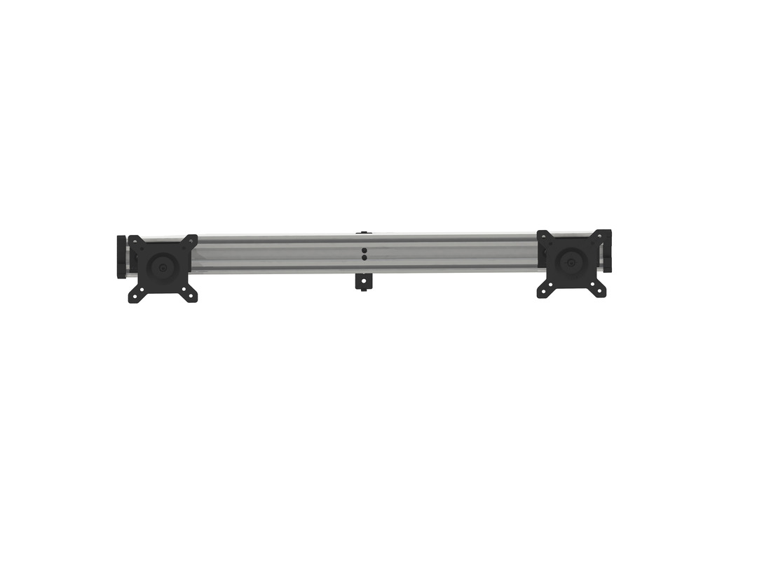 Multibrackets double monitor stand for 15-32 inch monitors, silver A double silver-colored monitor stand with black clamps and an adjustment mechanism, suitable for 15-32 inch monitors.