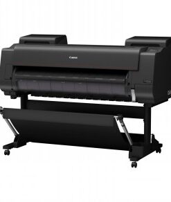 A black Canon imagePROGRAF PRO-4600 large-format printer on a black stand, photographed from the front and slightly from the side.