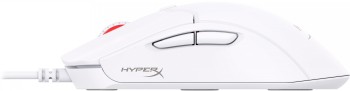HyperX Pulsefire Haste 2 - wireless gaming mouse (white) White HyperX Pulsefire Haste 2 gaming mouse in side profile with a red scroll wheel and two side buttons.
