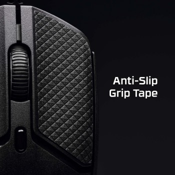 HyperX Pulsefire Haste 2 mouse white, grip surfaces in close-up Close-up of the matte white button and black grip tape with textured pattern on the HyperX Pulsefire Haste 2 computer mouse.