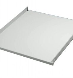 Fixed 19-inch shelf, gray metal, suitable for rack cabinet installation.