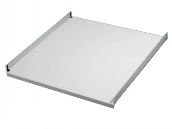 Fixed 19-inch shelf, gray metal, suitable for rack cabinet installation.