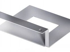 Silver-colored Rittal CMC III rack assembly module, rectangular metal part, two mounting points visible.