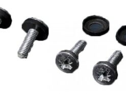 Metal Phillips screws with black washers, size M6x16, shown from the top and at an angle.