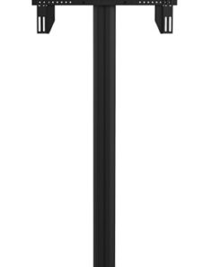 Black, tall, and sturdy monitor stand with adjustable mounting arms and a stable base.
