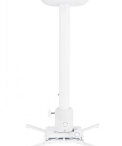Adjustable white projector ceiling mount with a long frame and sturdy mounting legs.