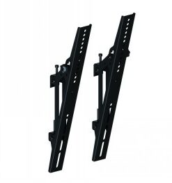 Black, adjustable wall mounts with tilt function, two metal arms as a wall bracket.