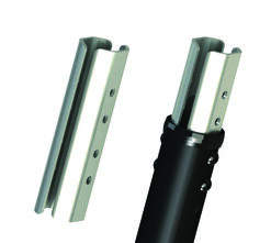 Steel internal tube connector, silver and black, two separate parts side by side.
