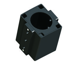MB PRO SERIES - POLE DRILL FIXTURE by Multibrackets A black metal polyhedron-shaped fixture with a circular hole in the center.