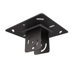 A black square metal ceiling plate with holes for mounting and sturdy brackets.