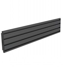 Black, 48 cm wide monitor mounting rail stand viewed from the side, sleek and modern design.