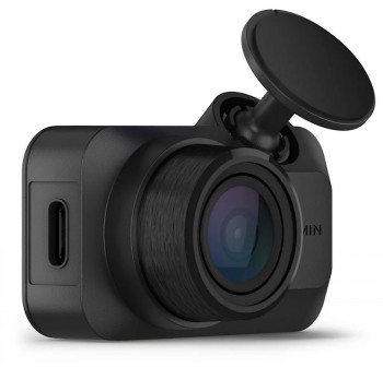 Garmin Dash Cam Mini 3 - compact dashboard camera Small and compact Garmin Dashboard camera in black color, lens and mount visible from the left angle.