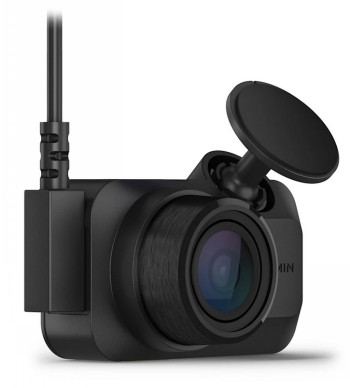Garmin Dash Cam Mini 3 dashboard camera in a small size A compact black Garmin Dash Cam Mini 3 dashboard camera with a large lens and a connected usage cable.