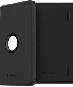 Black Otterbox iPad Air case with a circular cutout in the center and a matte finish.