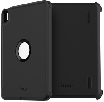 Otterbox iPad Air (5th and 4th Gen) Defender Series Case, Black Black Otterbox iPad Air case with a circular cutout in the center and a matte finish.